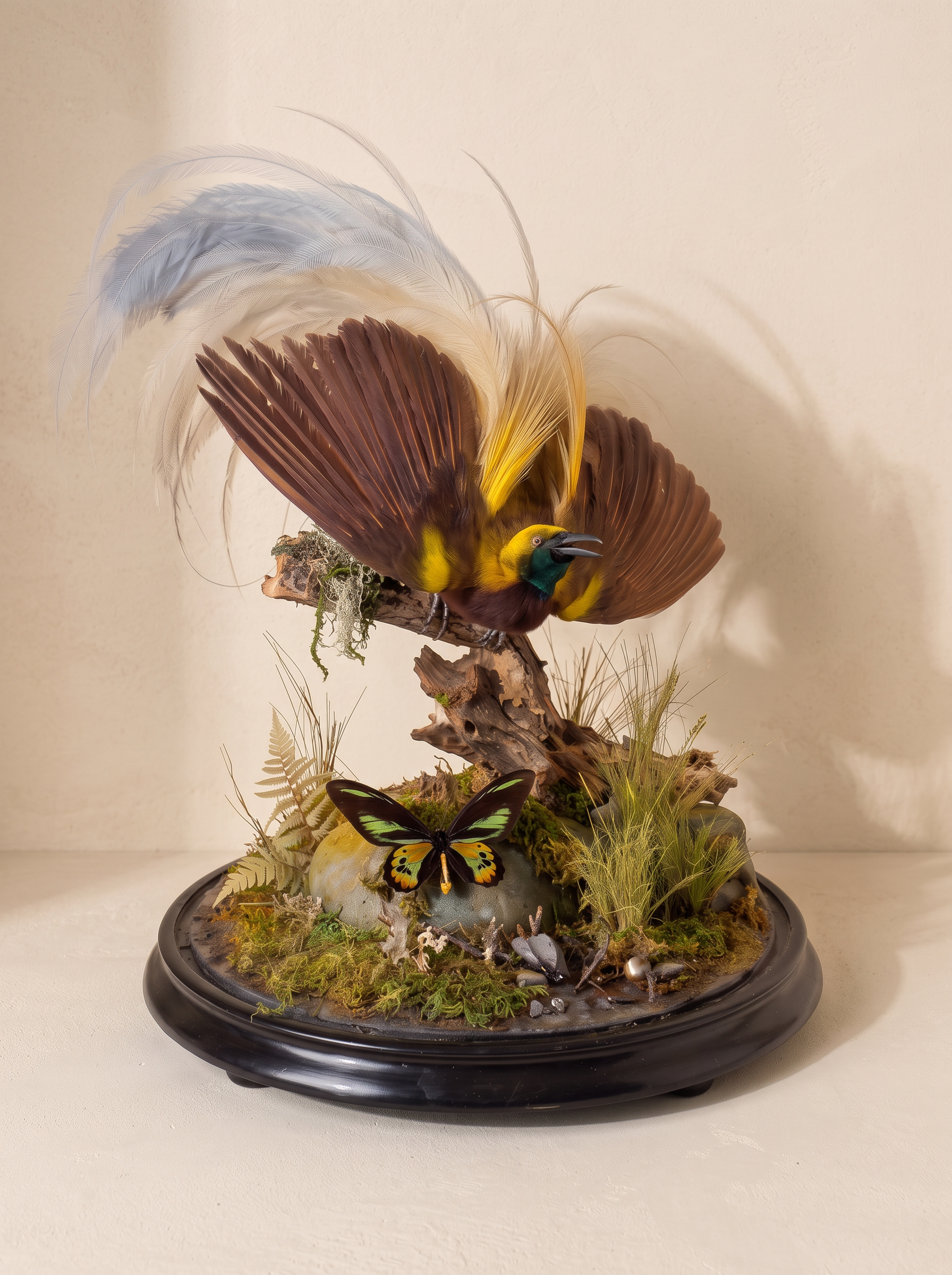 A Greater Bird of Paradise under a Glass Dome